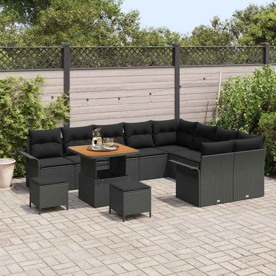 Ensemble de canapé de jardin avec coussin 12 pcs Noir - 3