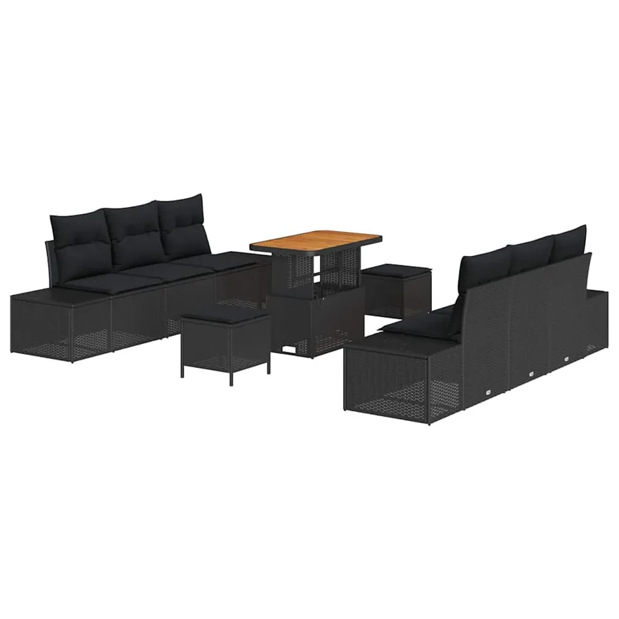 Ensemble de canapé de jardin avec coussin 9 pcs Noir Poly rotin - 2