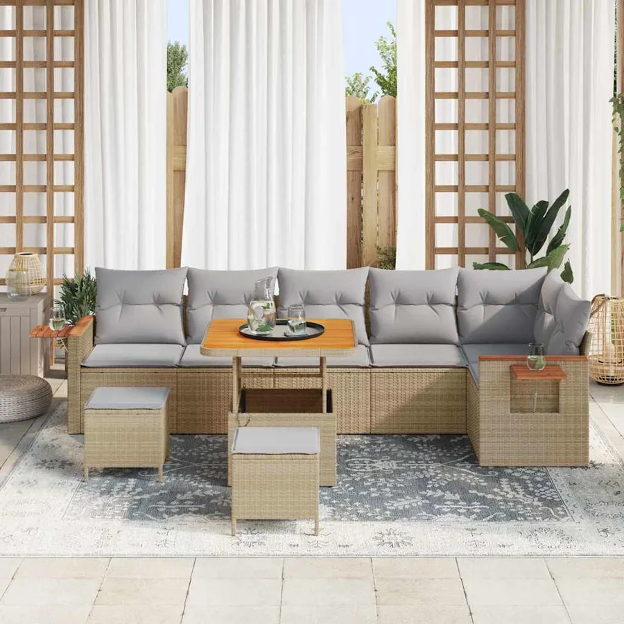 Ensemble de canapé de jardin 11 pcs Beige et Gris clair - 3