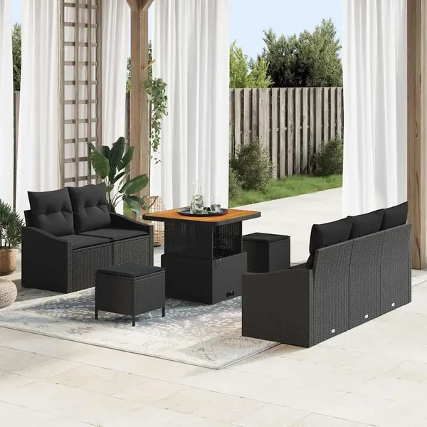 Ensemble de canapé de jardin avec coussin 8 pcs Noir