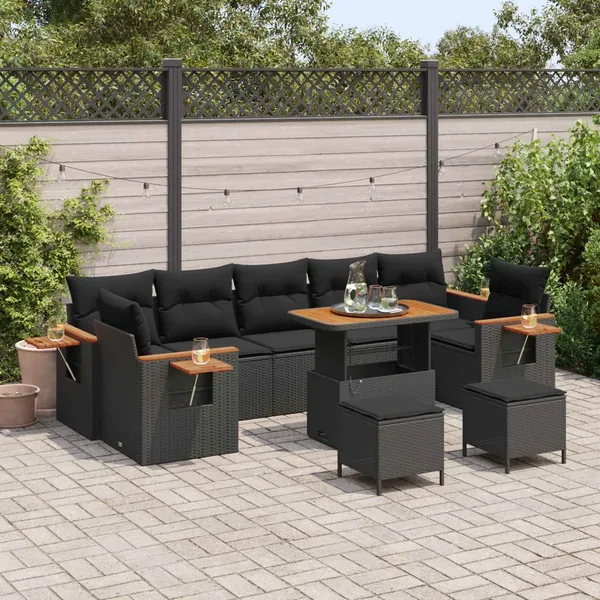 Ensemble de canapé de jardin avec coussin 13 pcs Noir polyrotin