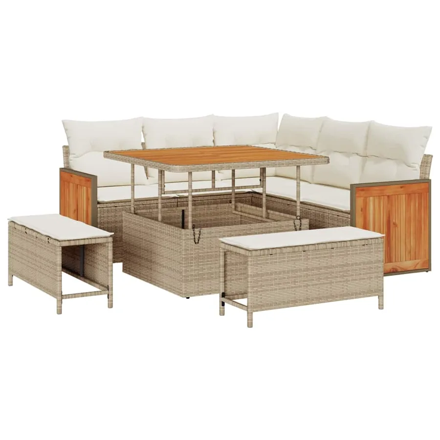 Ensemble de canapé de jardin 9 pcs Beige et crème polyrotin - 2