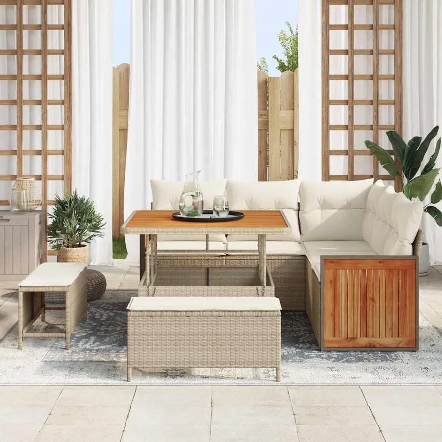 Ensemble de canapé de jardin 9 pcs Beige et crème polyrotin - 3