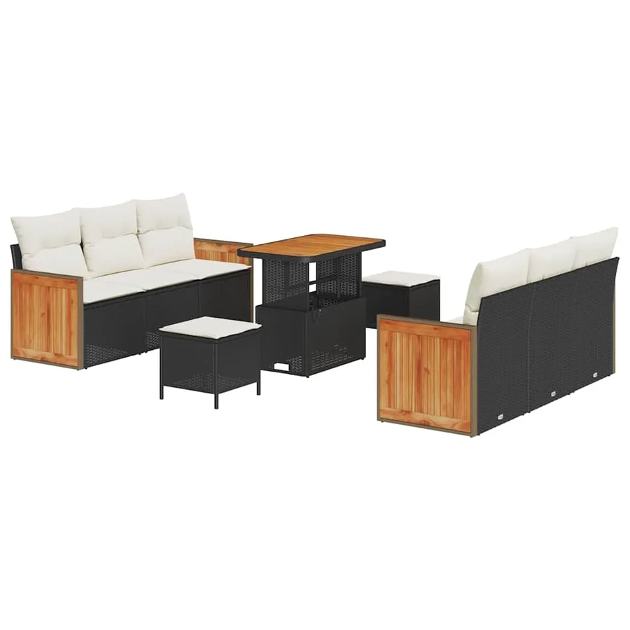Ensemble de canapé de jardin 11 pcs Noir et Crème polyrotin - 2