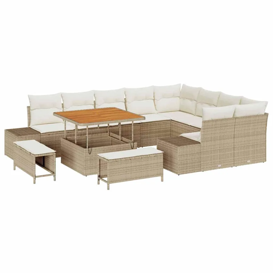 Ensemble de canapé de jardin 12 pcs Beige Poly rotin - 2