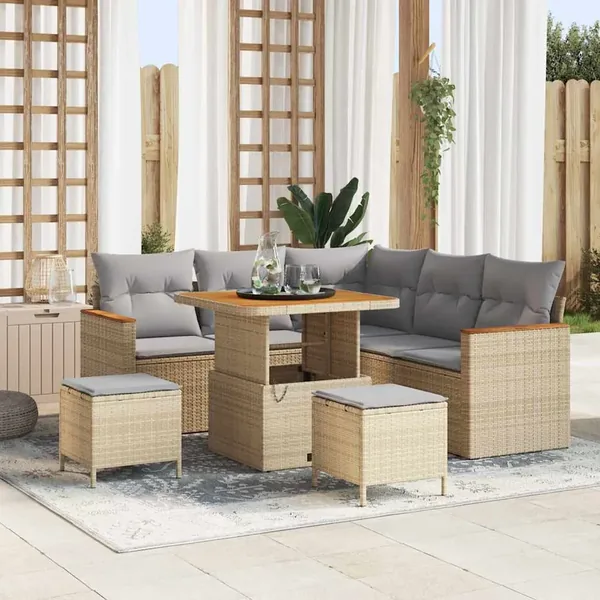 Ensemble de canapé de jardin 8 pcs Beige Poly rotin