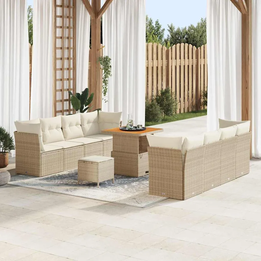 Ensemble de canapé de jardin 11 pcs Beige polyrotin