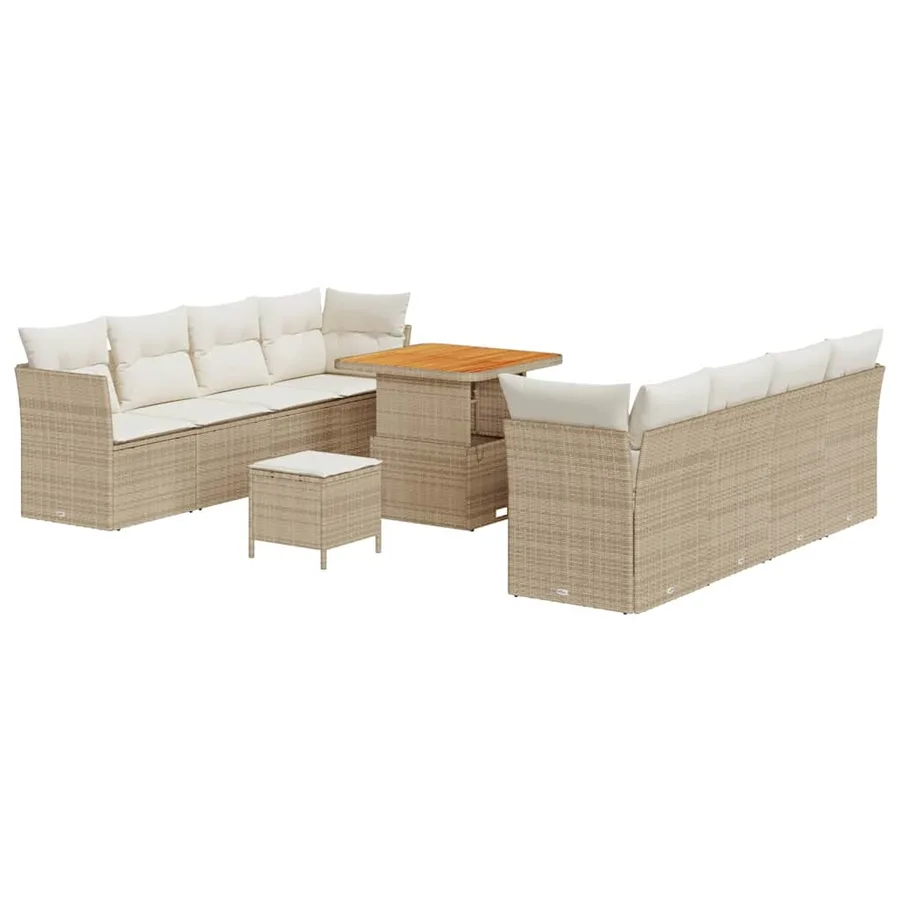Ensemble de canapé de jardin 11 pcs Beige polyrotin - 2