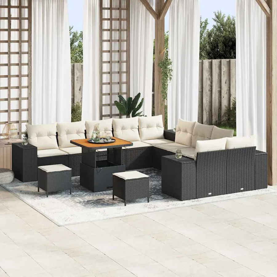Ensemble de canapé de jardin avec coussin 13 pcs Noir polyrotin