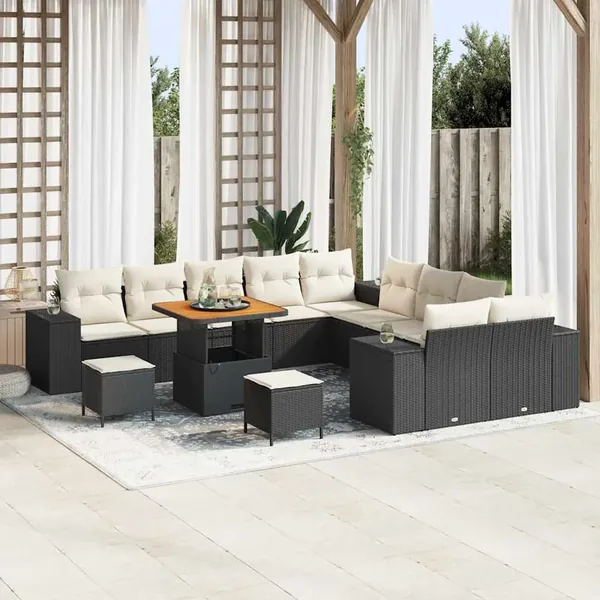 Ensemble de canapé de jardin avec coussin 13 pcs Noir polyrotin