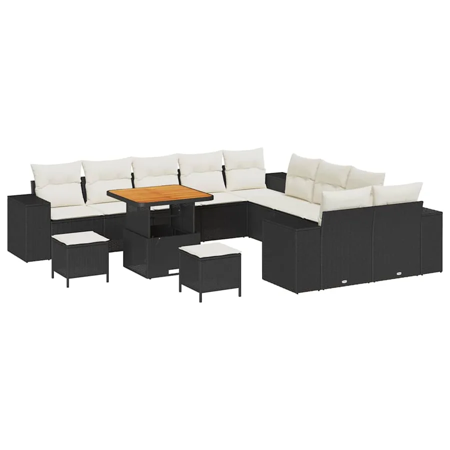 Ensemble de canapé de jardin avec coussin 13 pcs Noir polyrotin - 2
