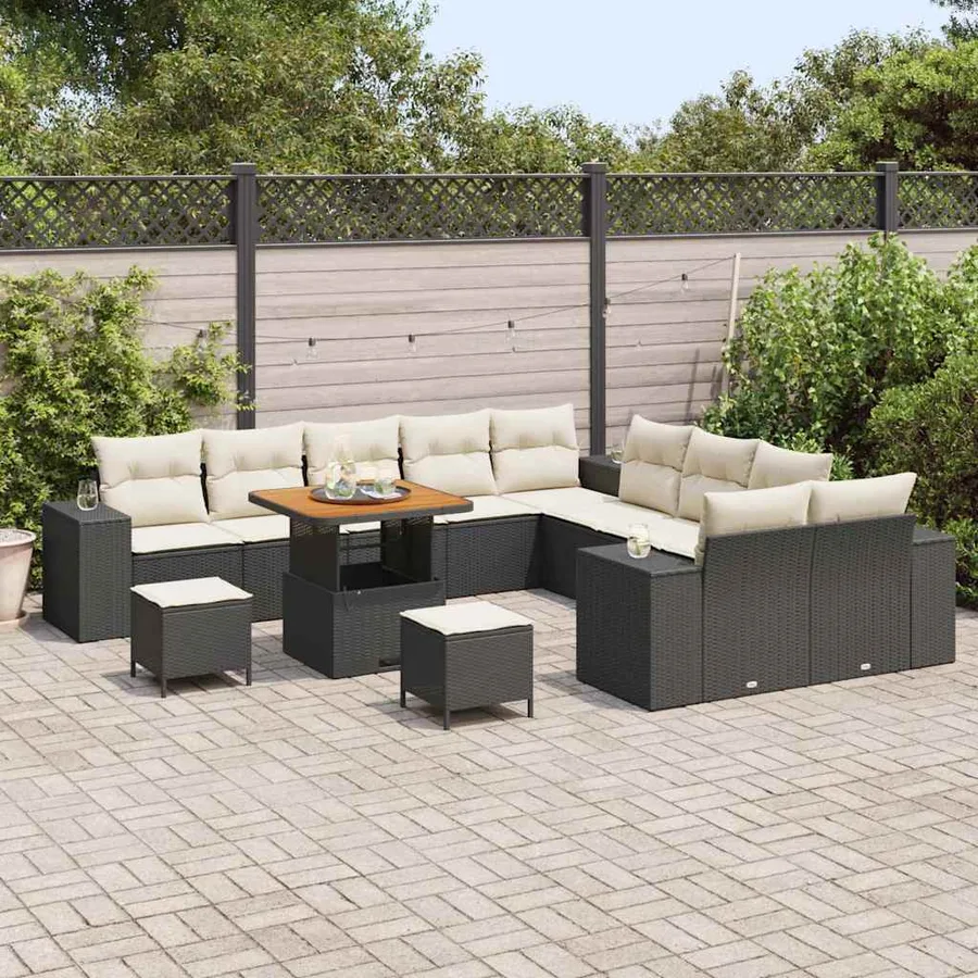 Ensemble de canapé de jardin avec coussin 13 pcs Noir polyrotin - 3