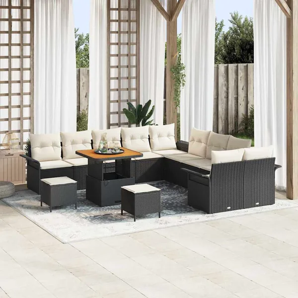 Ensemble de canapé de jardin avec coussin 13 pcs Noir polyrotin