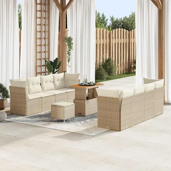 Ensemble de canapé de jardin 11 pcs Beige polyrotin