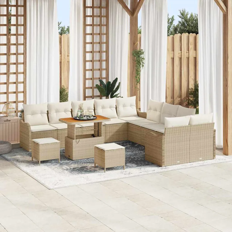 Ensemble de canapé de jardin 13 pcs Beige polyrotin