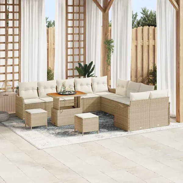 Ensemble de canapé de jardin 13 pcs Beige polyrotin