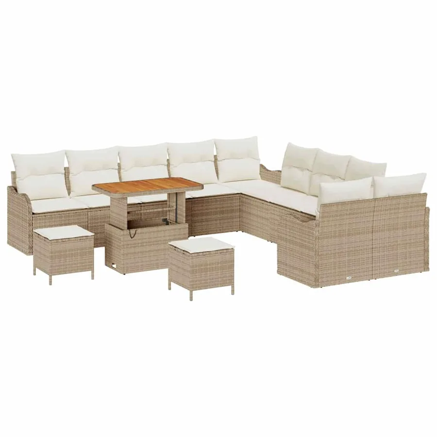 Ensemble de canapé de jardin 13 pcs Beige polyrotin - 2