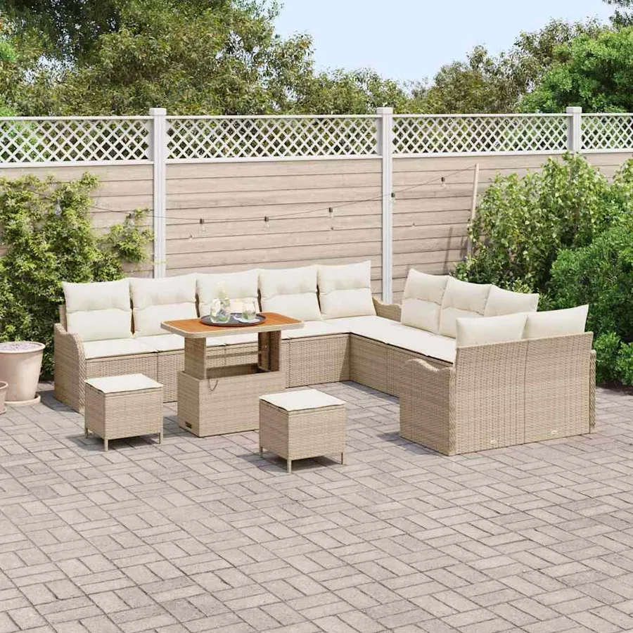 Ensemble de canapé de jardin 13 pcs Beige polyrotin - 3
