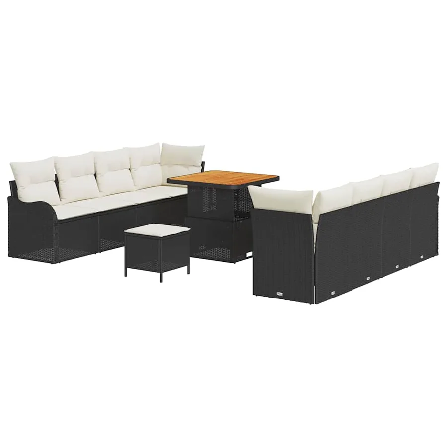 Ensemble de canapé de jardin avec coussin 11 pcs Noir polyrotin - 2