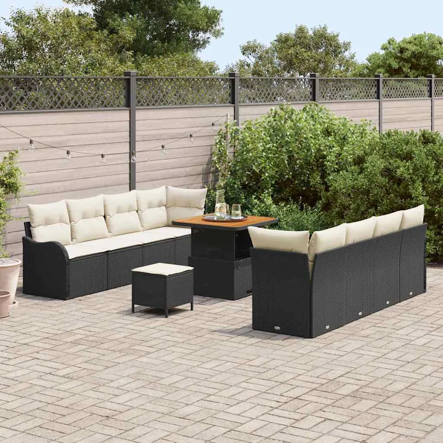 Ensemble de canapé de jardin avec coussin 11 pcs Noir polyrotin - 3