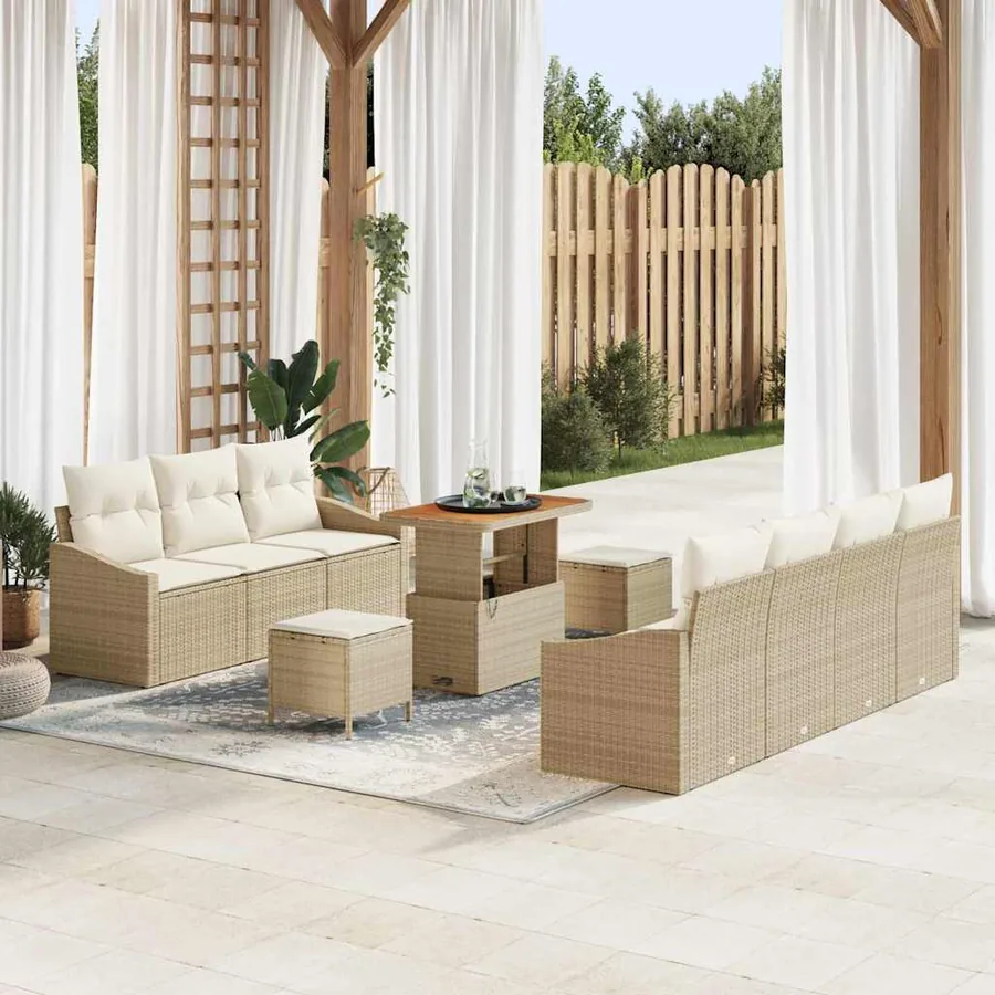 Ensemble de canapé de jardin avec coussin 10 pcs Beige et crème