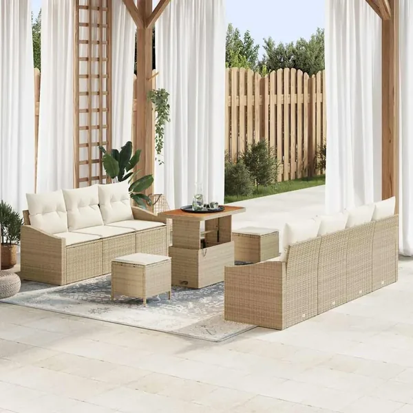 Ensemble de canapé de jardin avec coussin 10 pcs Beige et crème