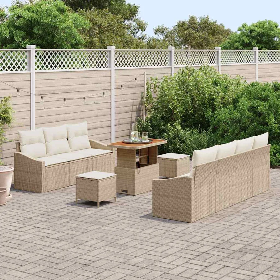 Ensemble de canapé de jardin avec coussin 10 pcs Beige et crème - 3