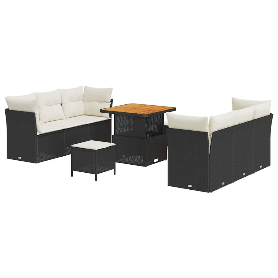 Ensemble de canapé de jardin avec coussin 9 pcs Noir polyrotin - 2