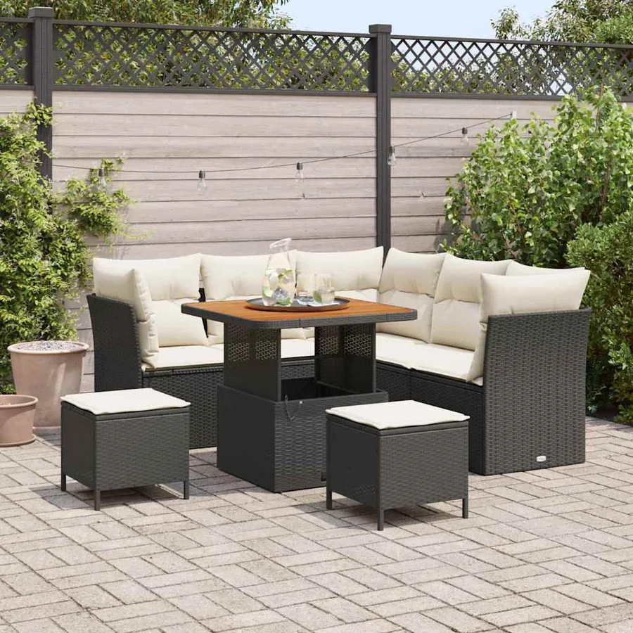 Ensemble de canapé de jardin 8 pcs Noir polyrotin