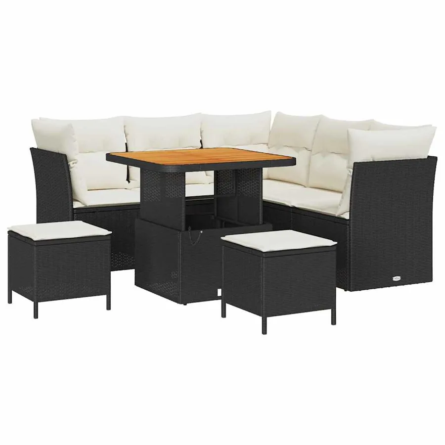 Ensemble de canapé de jardin 8 pcs Noir polyrotin - 2