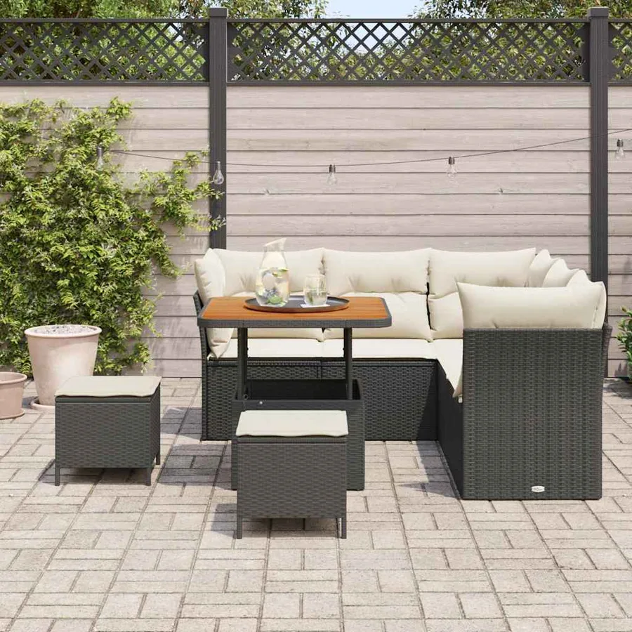 Ensemble de canapé de jardin 8 pcs Noir polyrotin - 3