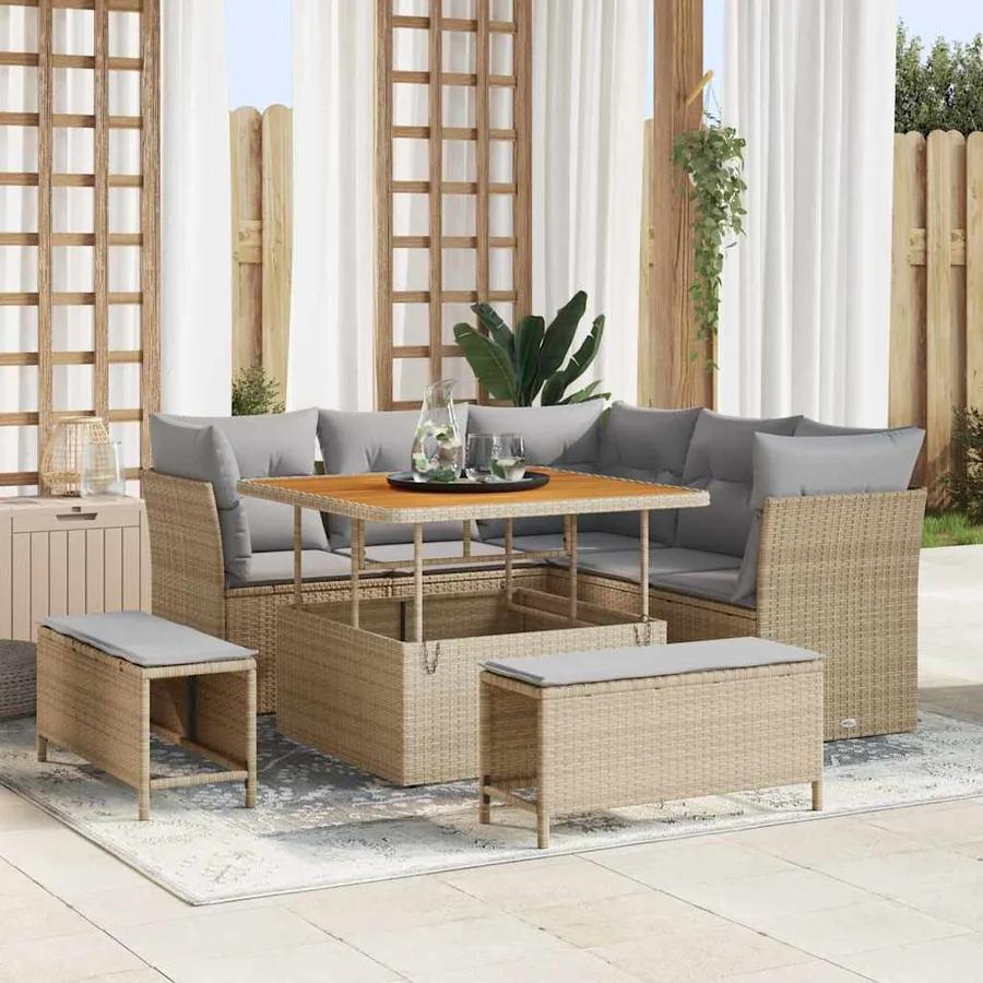 Ensemble de canapé de jardin 8 pcs Beige polyrotin