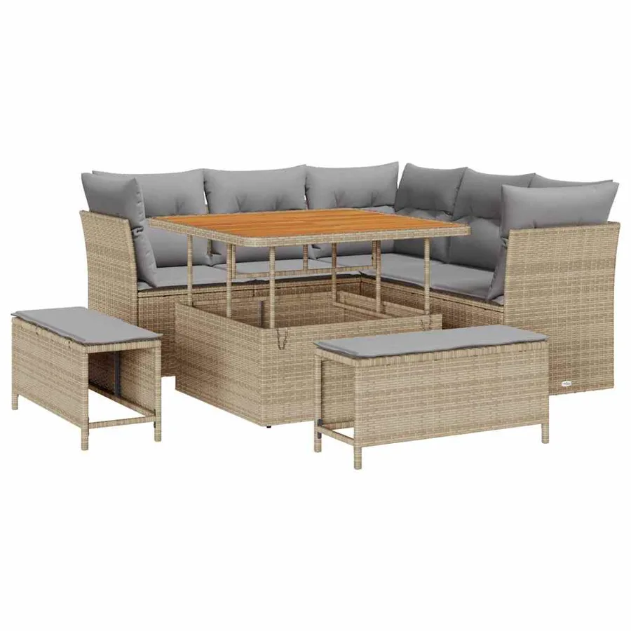 Ensemble de canapé de jardin 8 pcs Beige polyrotin - 2
