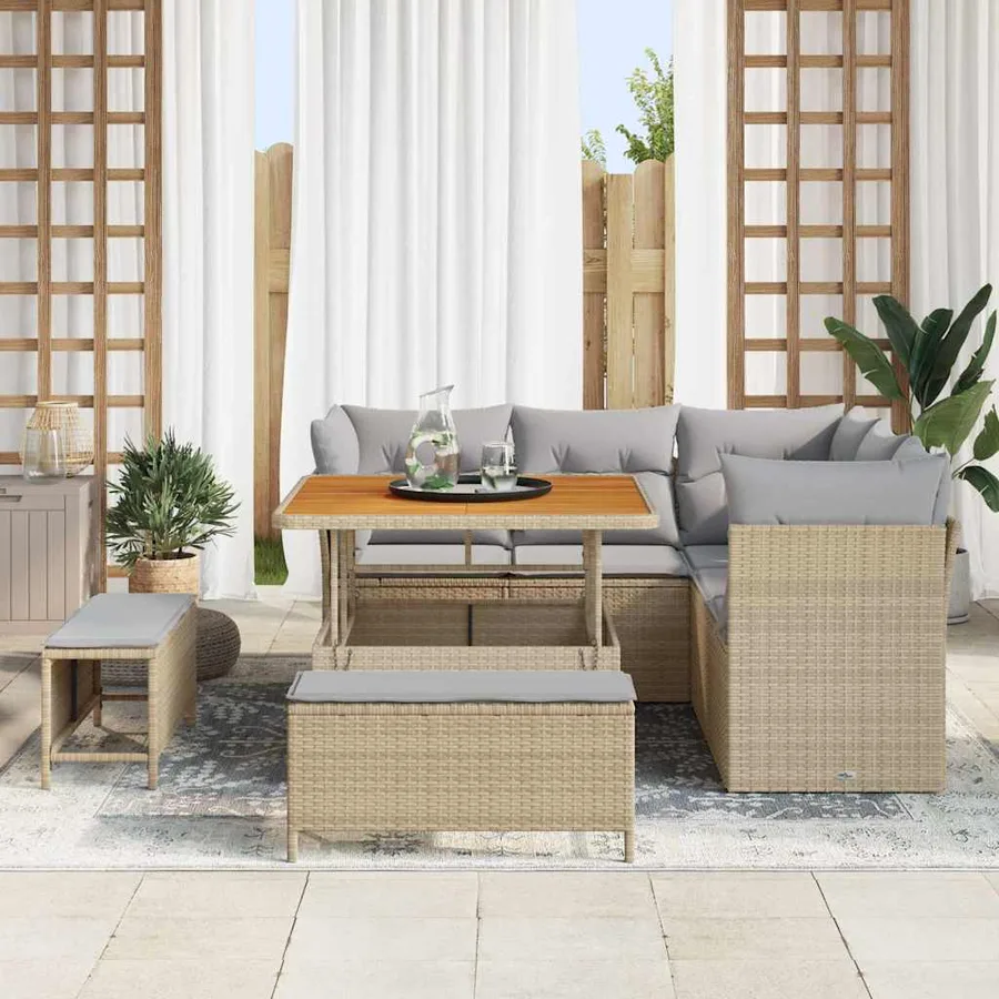 Ensemble de canapé de jardin 8 pcs Beige polyrotin - 3