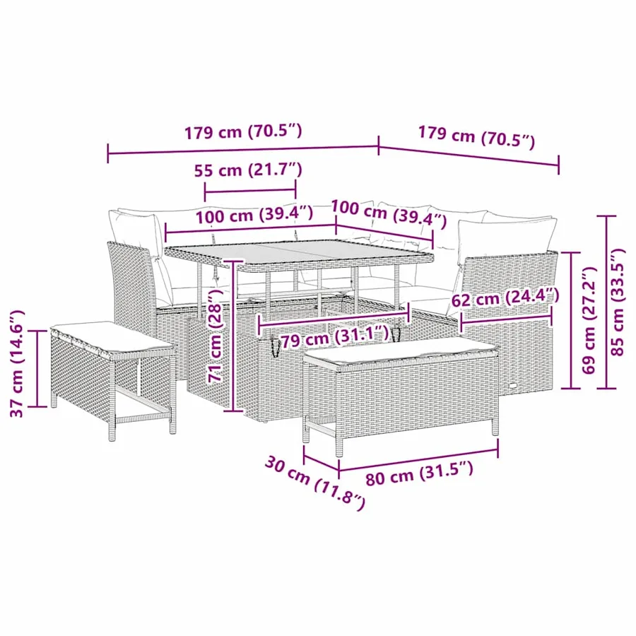 Ensemble de canapé de jardin 8 pcs Beige polyrotin - 9