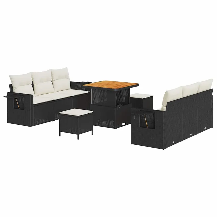 Ensemble de canapé de jardin avec coussin 9 pcs Noir polyrotin - 2