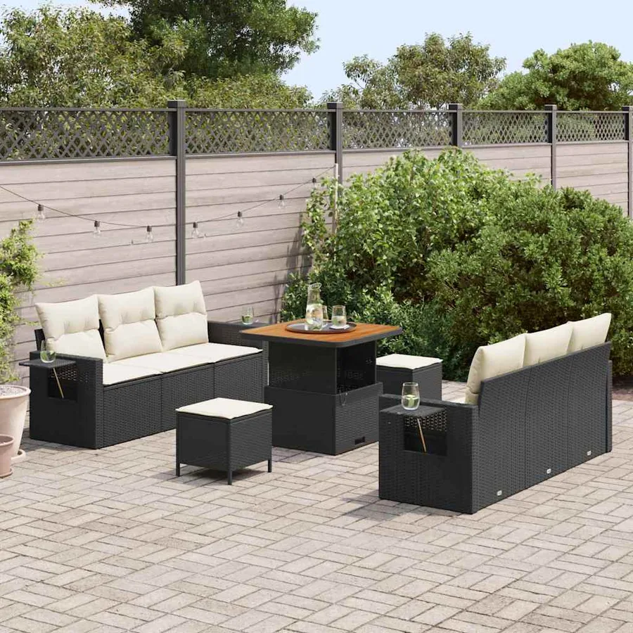 Ensemble de canapé de jardin avec coussin 9 pcs Noir polyrotin - 3