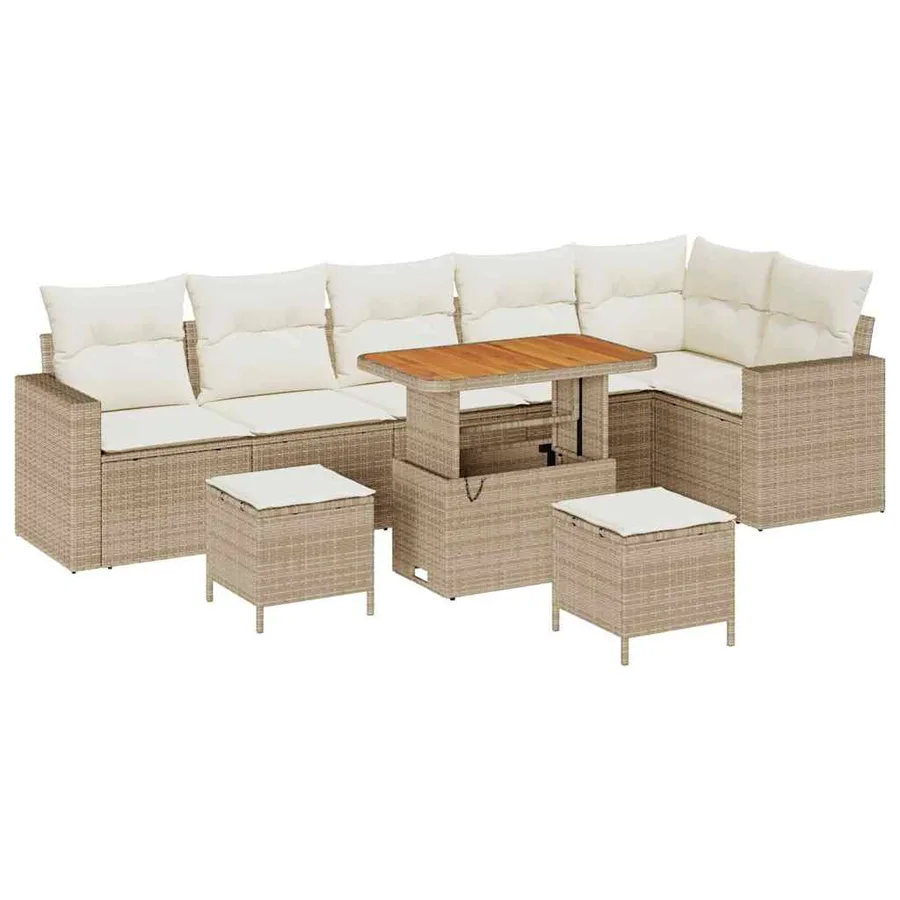 Ensemble de canapé de jardin 9 pcs Beige polyrotin - 2