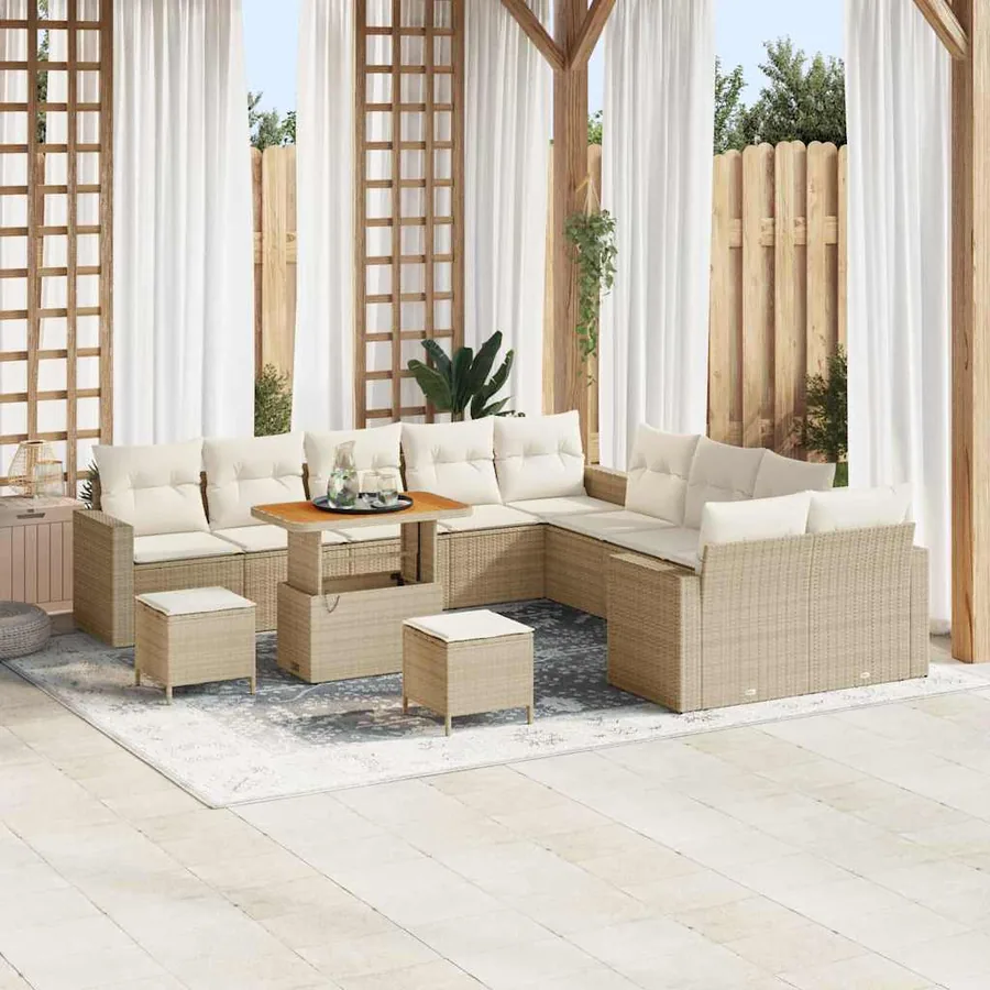 Ensemble de canapé de jardin 13 pcs Beige polyrotin