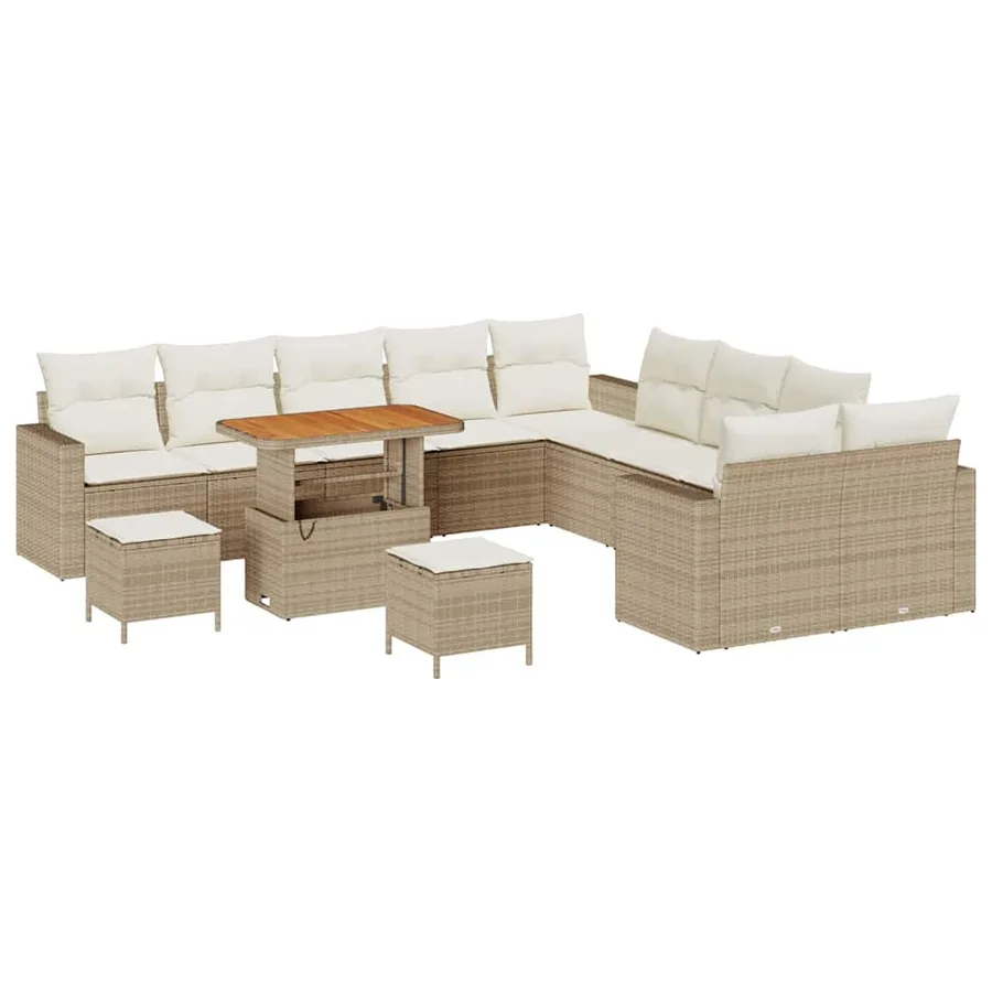Ensemble de canapé de jardin 13 pcs Beige polyrotin - 2