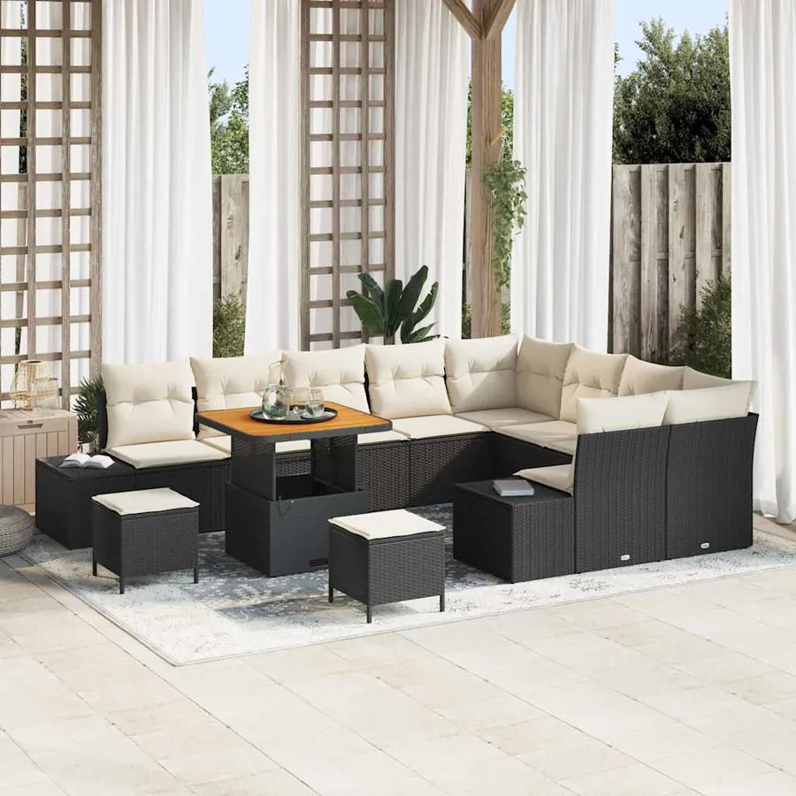 Ensemble de canapé de jardin avec coussin 12 pcs Noir polyrotin
