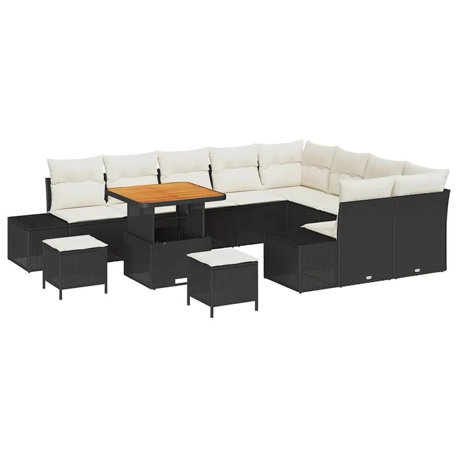 Ensemble de canapé de jardin avec coussin 12 pcs Noir polyrotin - 2