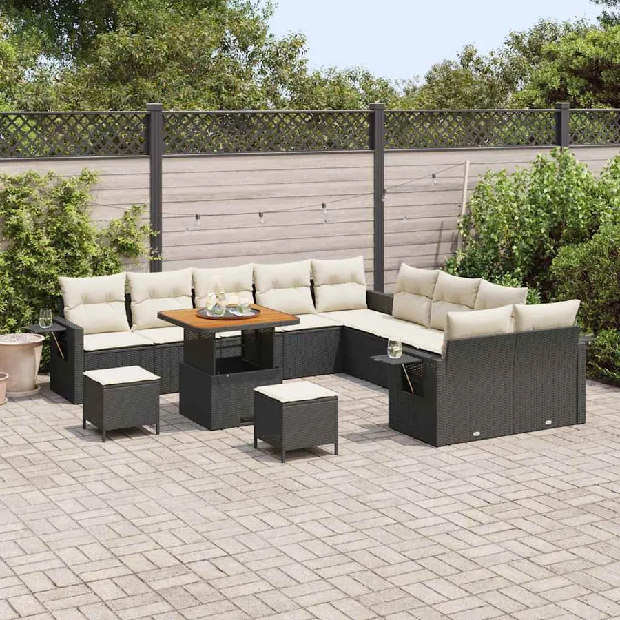Ensemble de canapé de jardin 13 pcs Noir polyrotin - 3