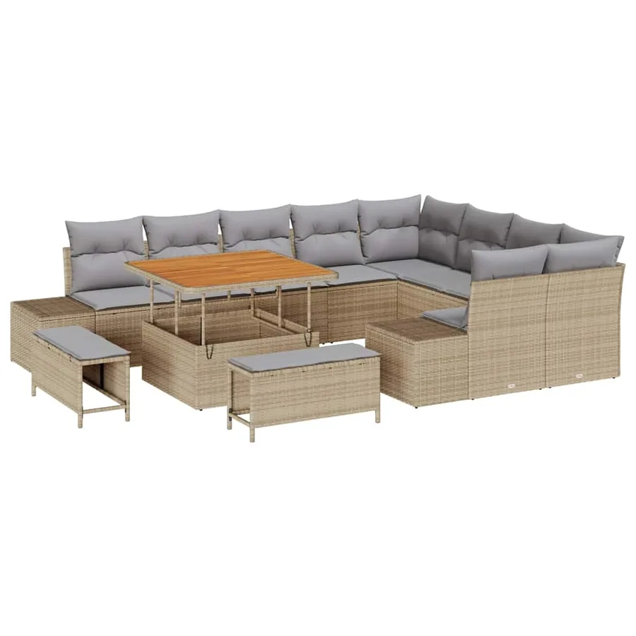 Ensemble de canapé de jardin 12 pcs Beige polyrotin - 2