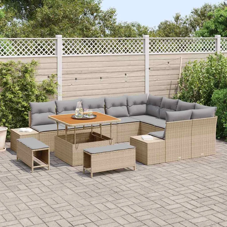 Ensemble de canapé de jardin 12 pcs Beige polyrotin - 3