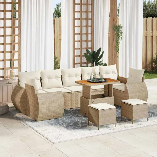 Ensemble de canapé de jardin 10 pcs Beige polyrotin