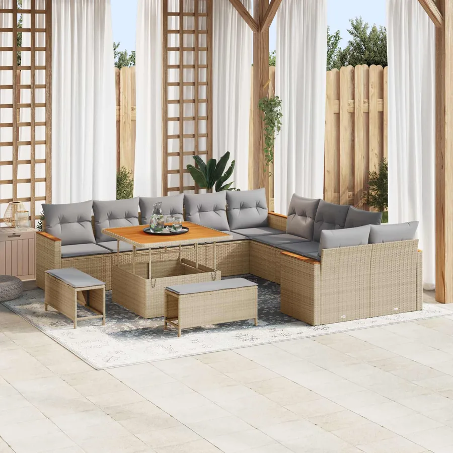 Ensemble de canapé de jardin 13 pcs Beige polyrotin