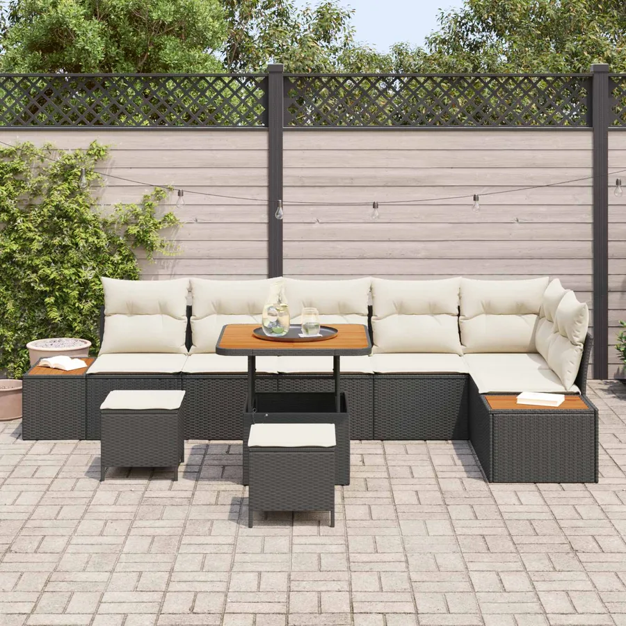 Ensemble de canapé de jardin avec coussin 9 pcs Noir et Crème - 3
