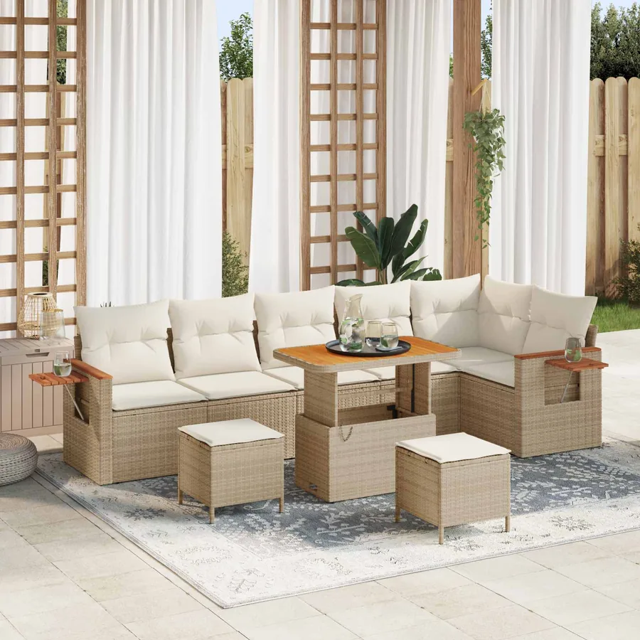 Ensemble de canapé de jardin 9 pcs Beige polyrotin