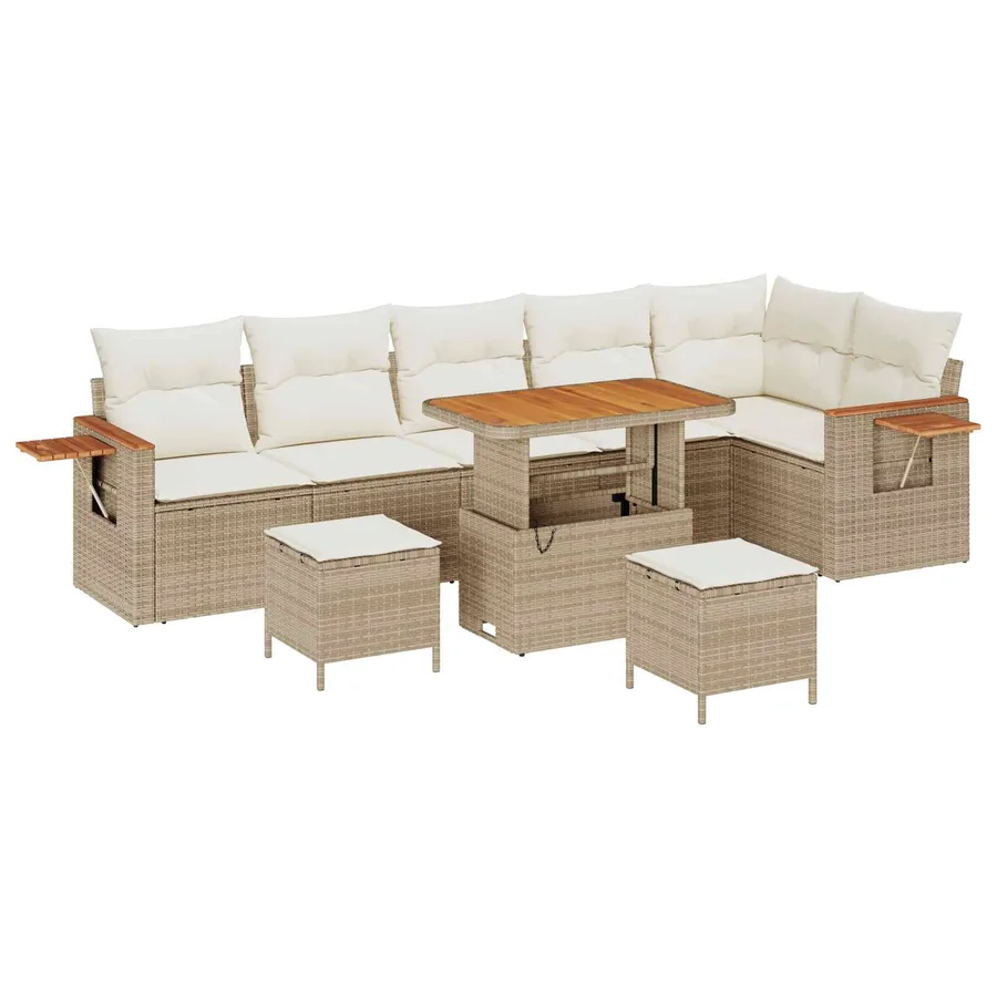 Ensemble de canapé de jardin 9 pcs Beige polyrotin - 2